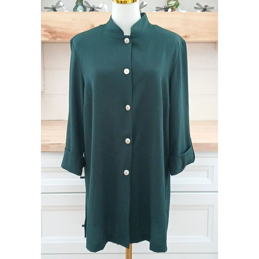 Blair Women's Size Medium Button Up Green Blouse Casual Work Office